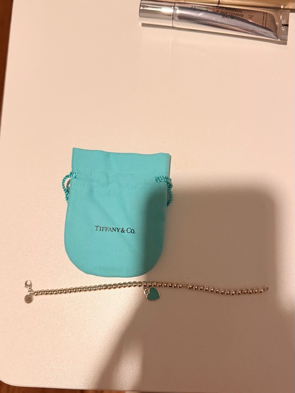 Tiffany & Co. Silver Bracelet with Turquoise Heart Charm 17inches